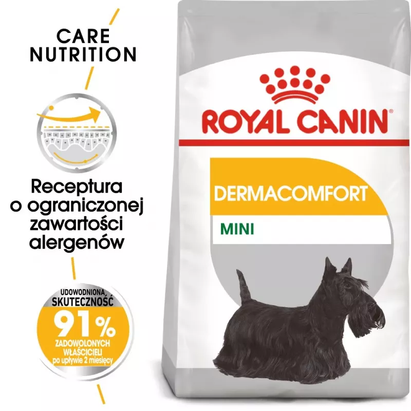 ROYAL CANIN Mini Dermacomfort - sausā barība pieaugušiem mazo šķirņu suņiem ar jutīgu, kairinājumam pakļautu ādu - 3 kg