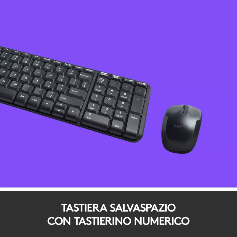 Logitech Wireless Combo MK220 - tastatūras un peles komplekts - bezvadu - 2,4 GHz - itāļu - tumši pelēks (920-003721)