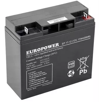 Hermētiska svina-skābes AGM baterija europower EP sērija 12V 17Ah – kalpošanas laiks 6–9 gadi