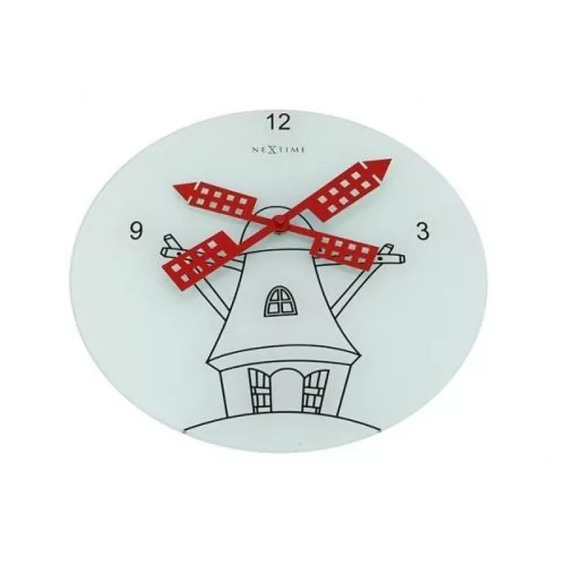 NeXtime klok 8807 Windmil, Ø30 cm, Sienas, Balts/ Melns/ Sarkans