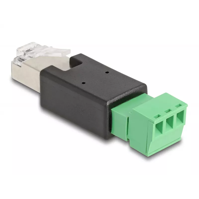 DeLOCK 66607 kabeļa pārveidotājs RJ45 3 kontaktu spaiļu bloks Melns Zaļš