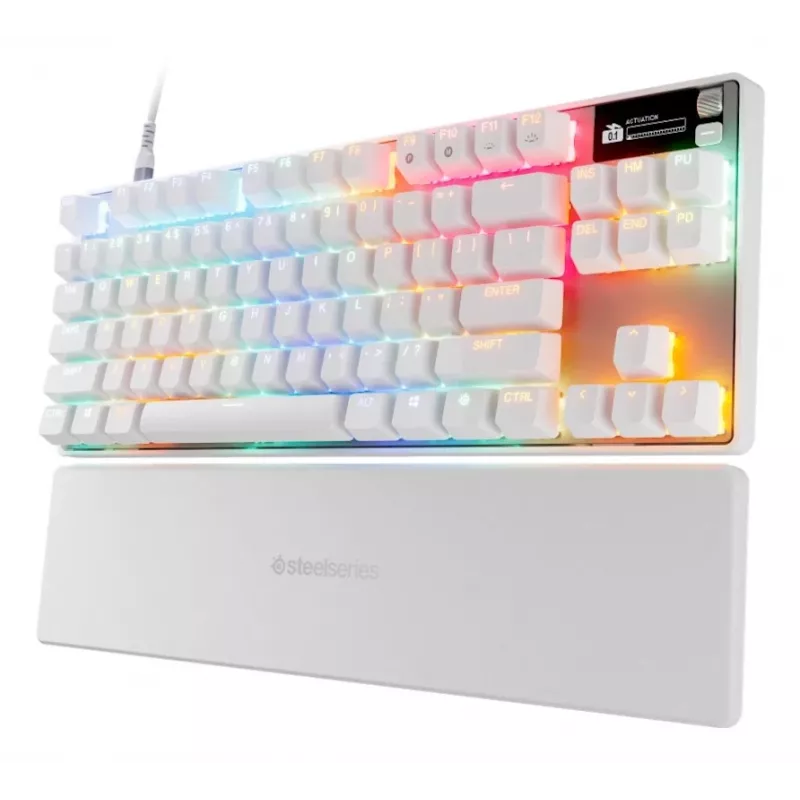 Mehāniskā tastatūra spēlēm TKL STEELSERIES Apex Pro TKL Gen 3 balta — ASV izkārtojums, RGB, regulējami slēdži