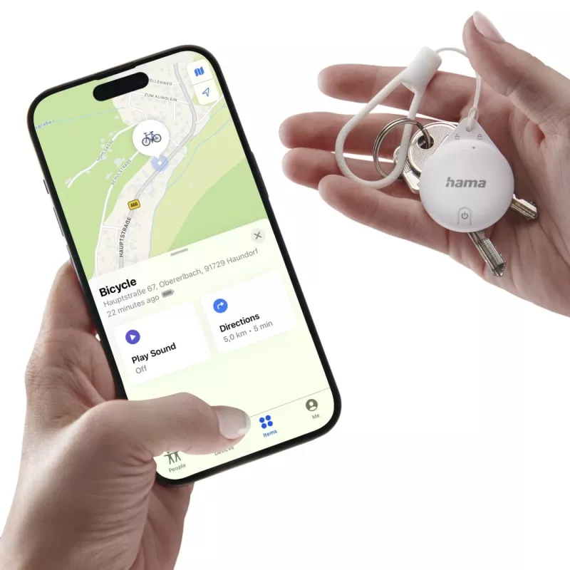 HAMA Item Finder 00185815 Bluetooth Apple Find My lietotnei, balts — izsekotājs personisko priekšmetu atrašanai