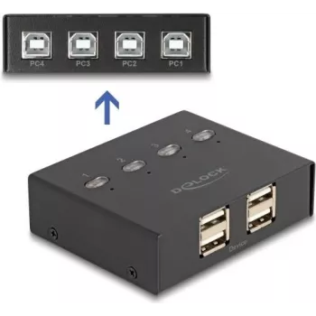 DeLOCK USB 2.0 slēdzis 4 datoriem ar 4 ierīcēm melns 0,48 Gbit/s