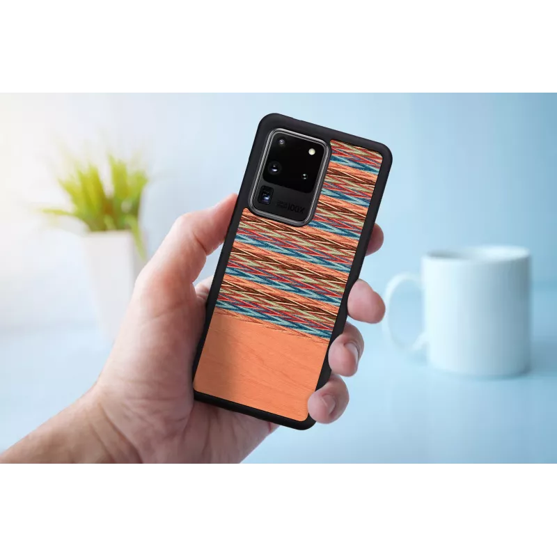 Telefona maciņš man and wood Samsung Galaxy S20 Ultra — brūns rūtains raksts ar melnu apdari