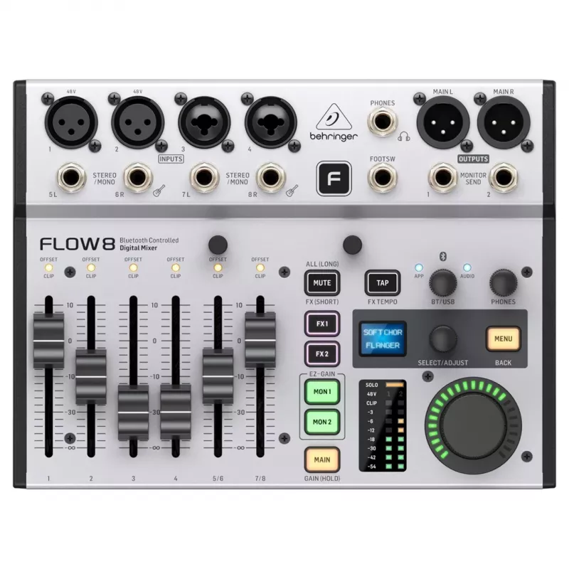 Digitālais mikseris Behringer FLOW 8 — 8 kanālu USB audio interfeisa mikseris