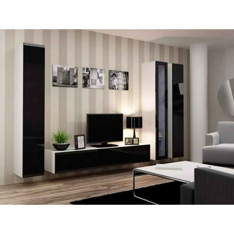 Cama viesistabas mēbeļu komplekts VIGO 2 balts/melns glancēts