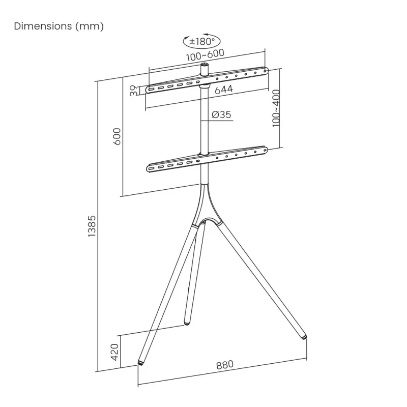 Montāžas kronšteins SBOX FS-1246F 45–65° slīpums, slodze 32 kg, platforma 600×400 mm