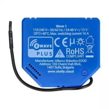 Viedais relejs Shelly Qubino Wave 1 Plastmasa 110–240 V 16 A, Z-Wave 868,4 MHz, zils, stiprināms pie sienas