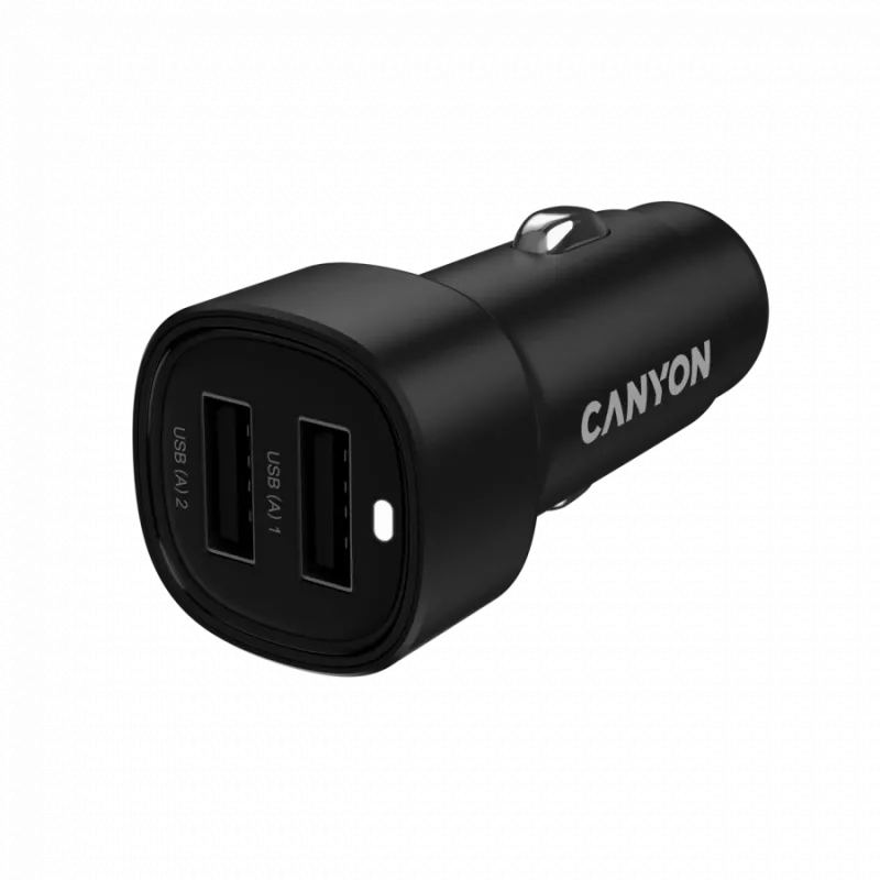 CANYON autolādētājs OnDrive 24 24W 2xUSB-A Melns