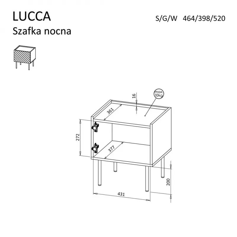 Naktsgaldiņš Cama meble LUCCA, 2 gab., 47x40x52 cm, melns, MDF/skaidu plātne