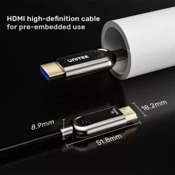 HDMI vads Unitek C11085GY01-15M — HDMI Type A to A, 30 m, HDMI 2.1, 8K@60Hz, 4K@144Hz, zeltīti kontakti, melns