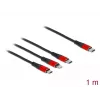 USB lādēšanas kabelis DeLOCK 3-in-1 USB Type-C uz Lightning / Micro USB / USB Type-C 1 m melns sarkans