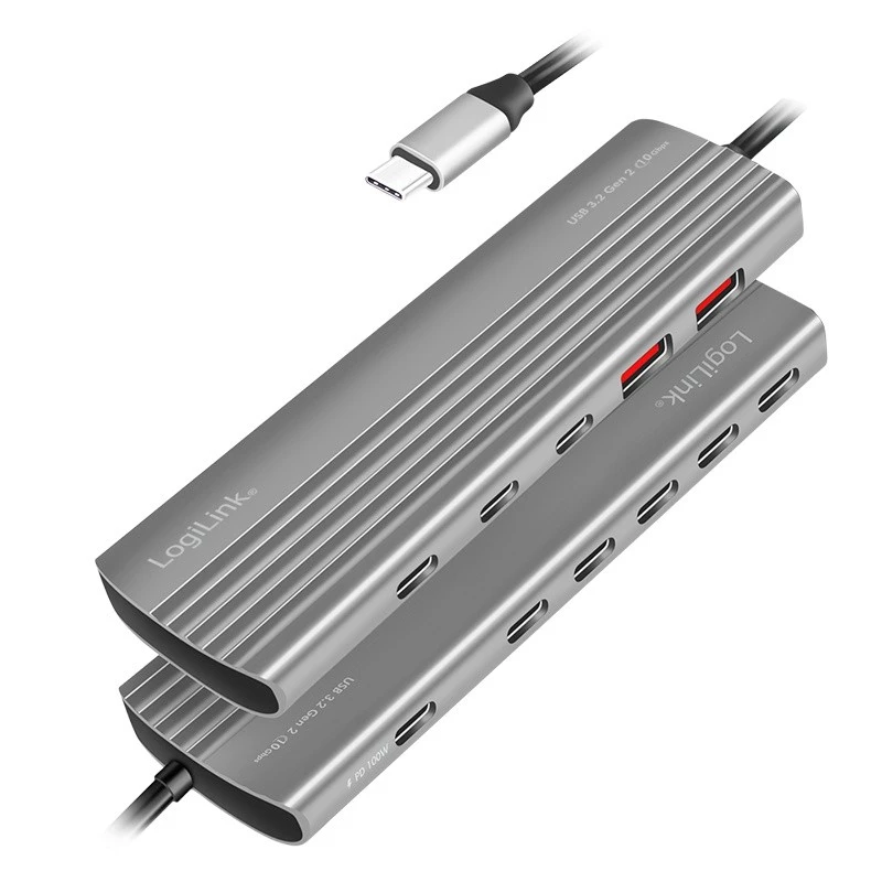 LogiLink USB 3.2 Gen2 centrmezgls 4+1 ports 2x USB-A 2x USB-C PD 100 W alumīnijs