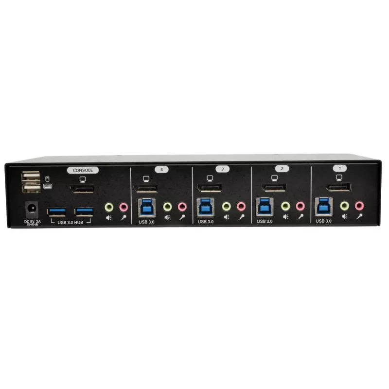 EATON TRIPPLITE 4 portu DisplayPort KVM slēdzis ar audio kabeļiem un USB 3.0 SuperSpeed centrmezglu (B004-DPUA4-K)