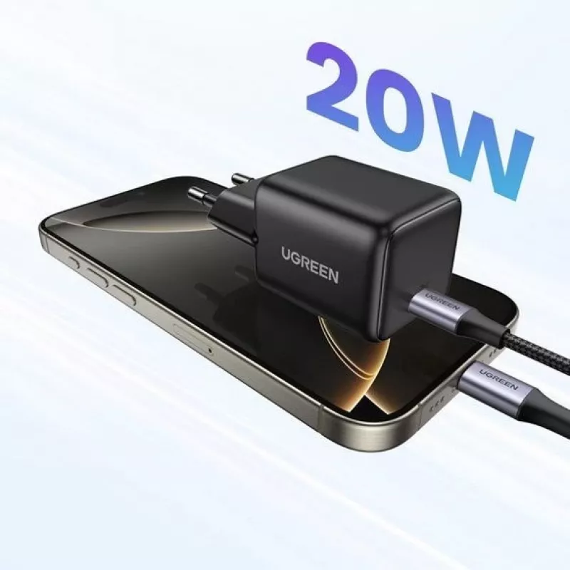 UGREEN X512 20W GAN 1X USB-C sienas lādētājs - Melns