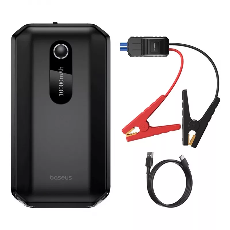 Baseus BS-CH001 - starta iekārta, pastiprinātājs 10000 mAh 12V (1000 A / 500 A) + krokodilsavienojumi (melns)