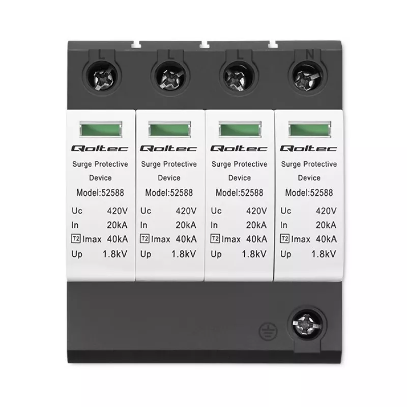 Pārsprieguma aizsargs QOLTEC 52588 AC 4P 420V T2 C — 4 polu maiņstrāvas pārsprieguma novadītājs, 420 V, 2. tips