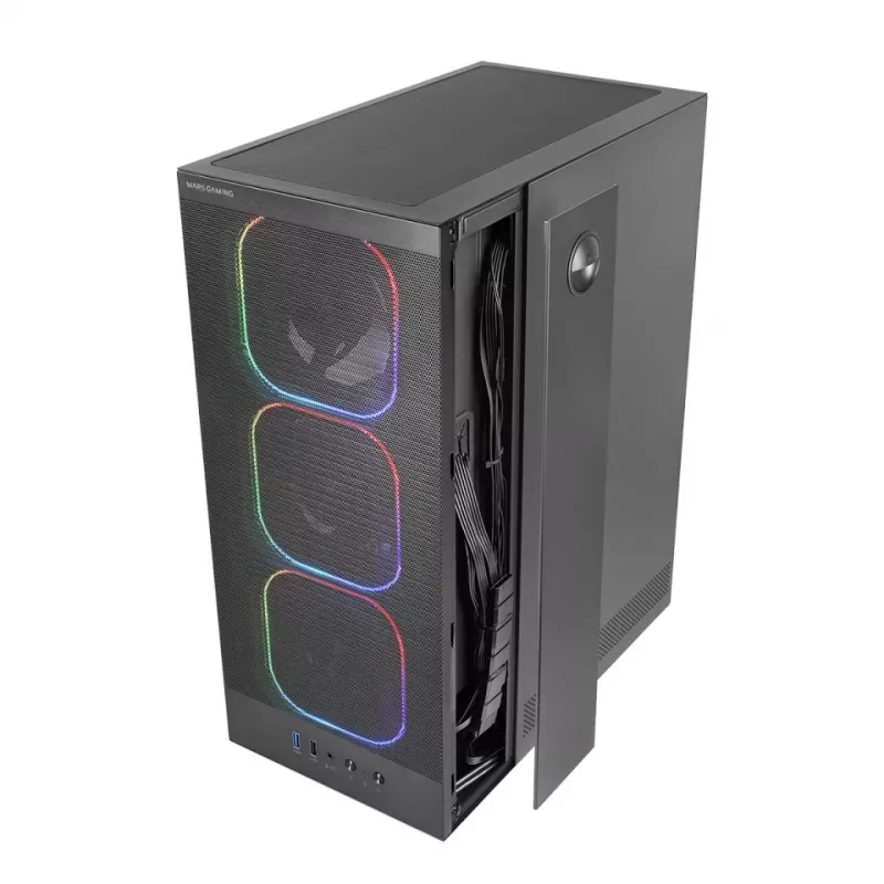 Datora korpuss TACENS MARS MC‑NEBULA Midi Tower ar rūdīta stikla paneli, četriem 120 mm aRGB ventilatoriem, atbalsta ATX, GPU līdz 30,2 cm