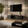 Cama meble LUCCA TV skapis 180x40x59 cm, melna skaidu plātnes virsma, melns rāmis
