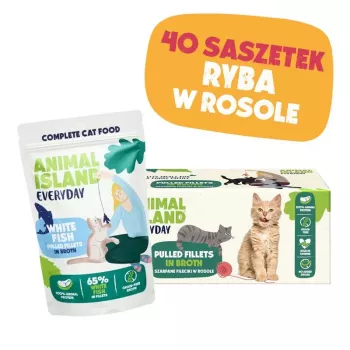 ANIMAL ISLAND baltās zivis buljonā kaķu barības monoiepakojums 40x85g