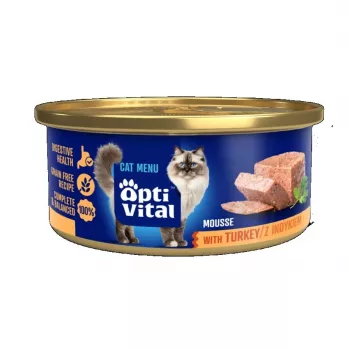 OptiVital mini bundžiņa - pieaugušu kaķu putiņa ar tītaru 85g