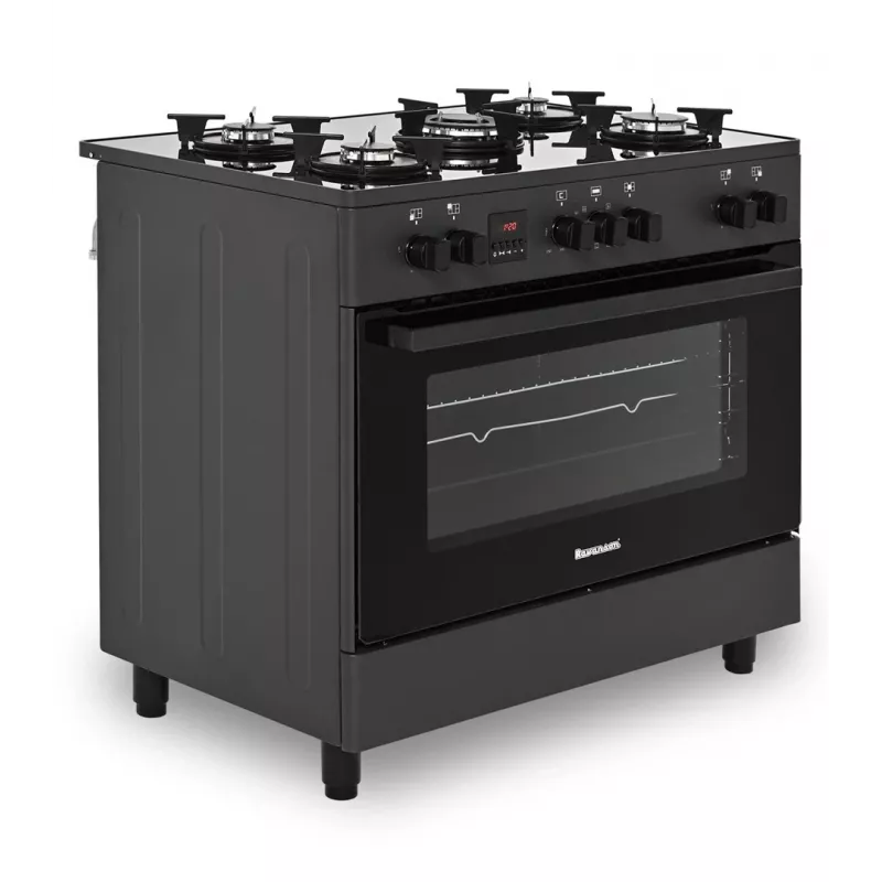 Brīvi stāvoša gāzes/elektriskā plīts Ravanson KWGE-K90, 5 gatavošanas zonām, 90 cm, cepeškrāsns 105 L, skārienjutīga vadība