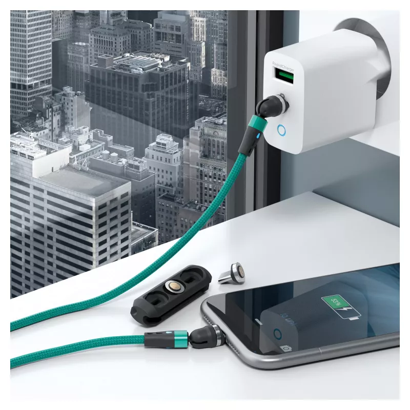 USB kabelis RealPower MagneticCharge2 1m Zaļš Ātrā uzlāde un datu pārsūtīšana