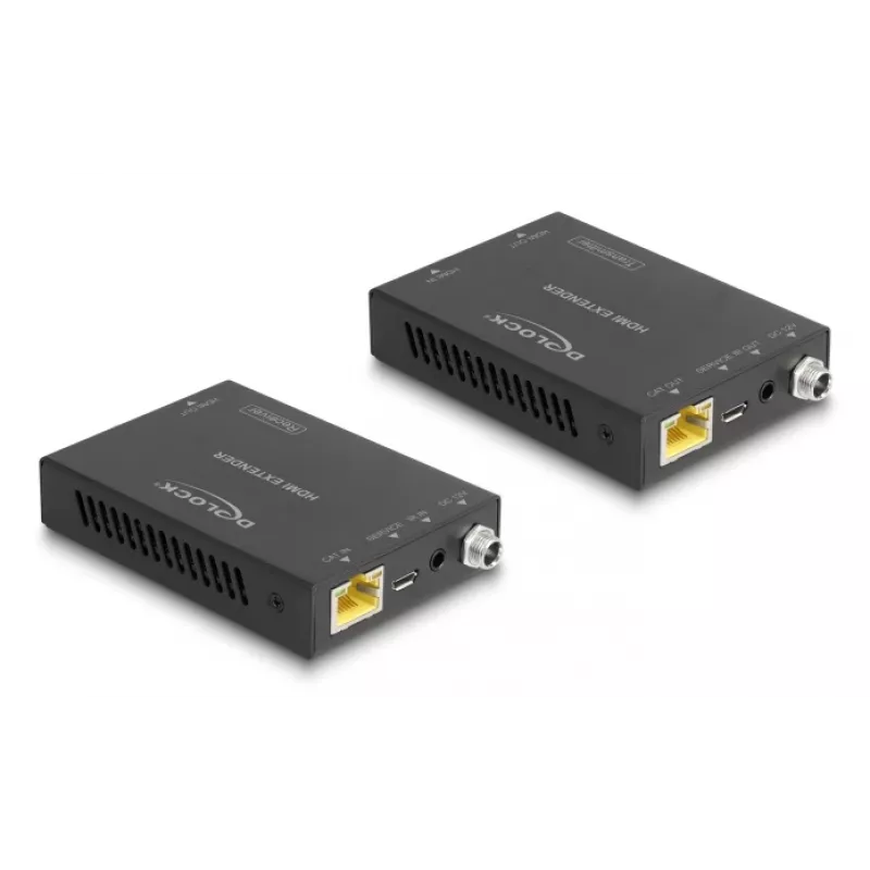 AV raidītāja un uztvērēja komplekts DELOCK 65955 — Cat6/Cat6a HDMI paplašinātājs, līdz 3840×2160, vadu, Micro-USB B barošana