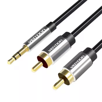 Vention 3,5 mm ligzda–2RCA ligzda audio kabelis 1 m, melns, metāla tips