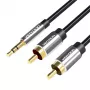 Vention 3,5 mm ligzda–2RCA ligzda audio kabelis 1 m, melns, metāla tips