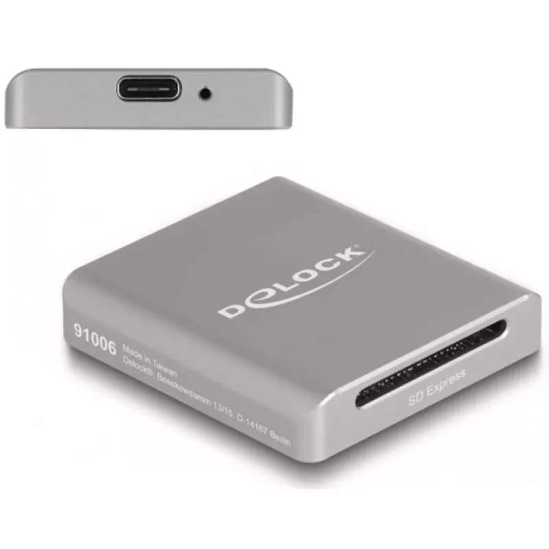 DeLOCK 91006 karšu lasītājs, pelēks, SD, USB Type-C, 10000 Mbit/s