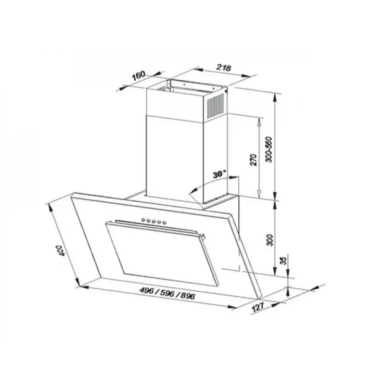 Skursteņa tipa nosūcējs MAAN Vertical PG 60 — 59,6 cm, balts, 320 m³/h, 3 ātrumi, LED gaismas