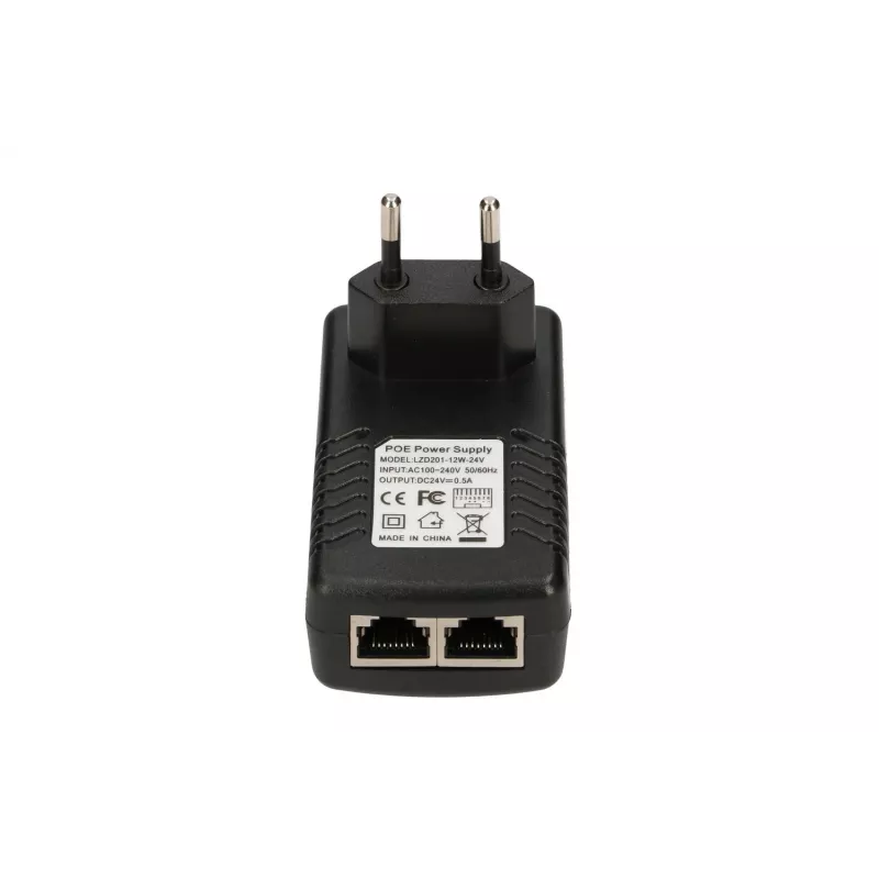 PoE barošanas bloks Extralink POE-24-12W 24V 0.5A 12W iekštelpu sienas kontaktdakša, melna