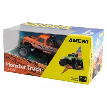 Tālvadības Monstru Kravas Automašīna Amewi DieCast 1:64 RTR Oranžā, Metāla Korpusa, Gatava Lietošanai