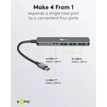 Goobay plāns 4 portu USB centrmezgls USB-C uz/USB-A 5 Gbit/s - -Plug USB 3.2> (79158)
