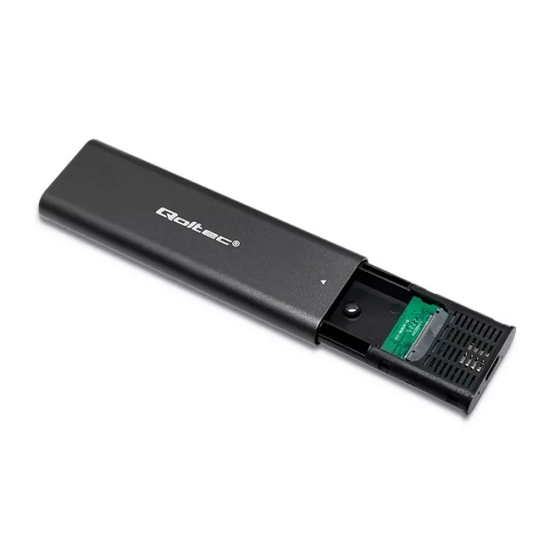 SSD korpuss QOLTEC 50312 melns vienam M.2 SATA diskam, USB Type-C (USB 2.0 / 3.2 Gen 1)