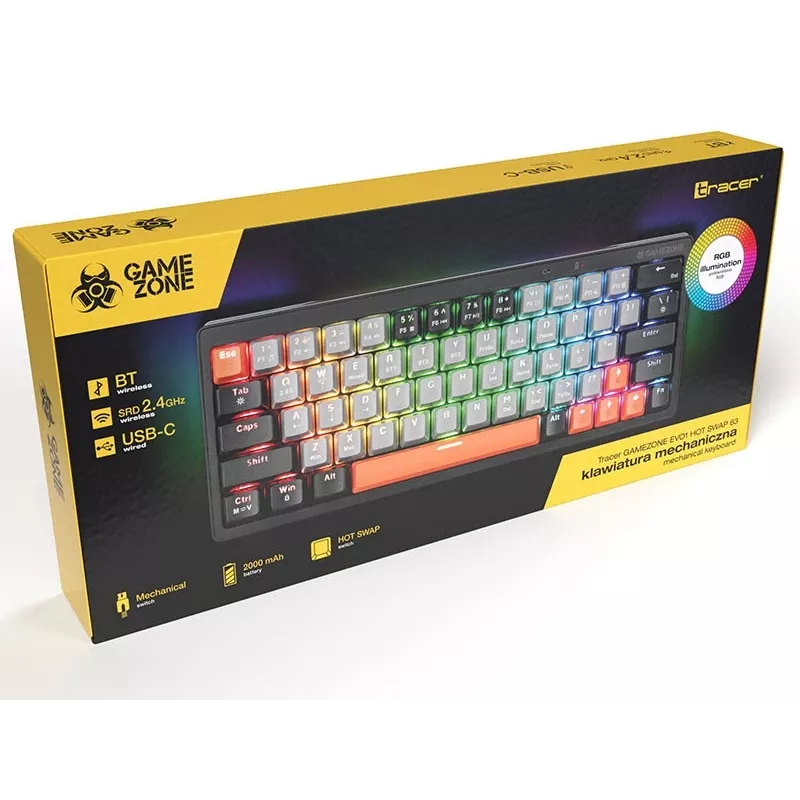 Mehāniskā tastatūra Tracer GAMEZONE EVO1 HOT SWAP 63 (Pelēka) TRAKLA47297