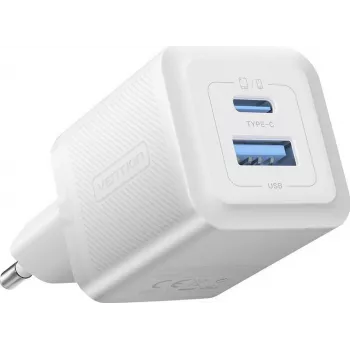 Vention 30W - lādētājs ar GaN tehnoloģiju, 1x USB-A, 1x USB-C (balts)