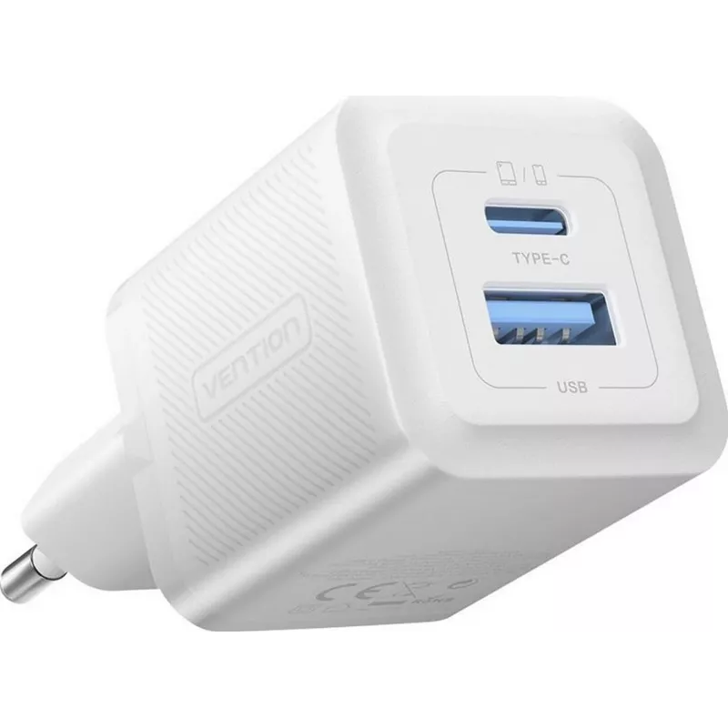 Vention 30W - lādētājs ar GaN tehnoloģiju, 1x USB-A, 1x USB-C (balts)