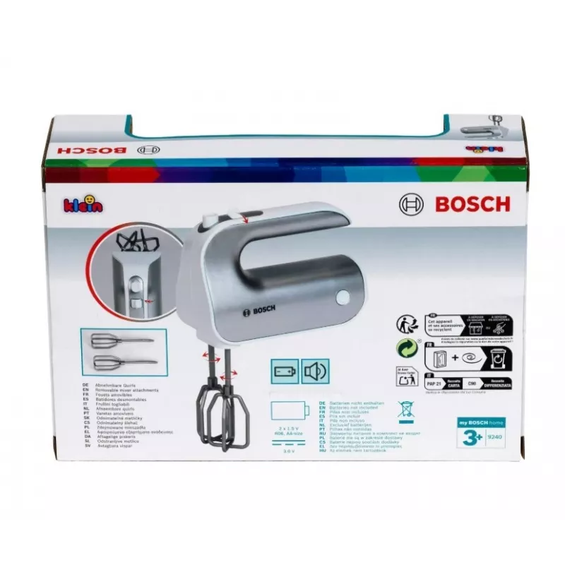Rotaļu virtuves mikseris KLEIN Mixer Bosch 9240 Sudraba – izlikšanās spēļu ierīce, rokā turams izmērs bērniem
