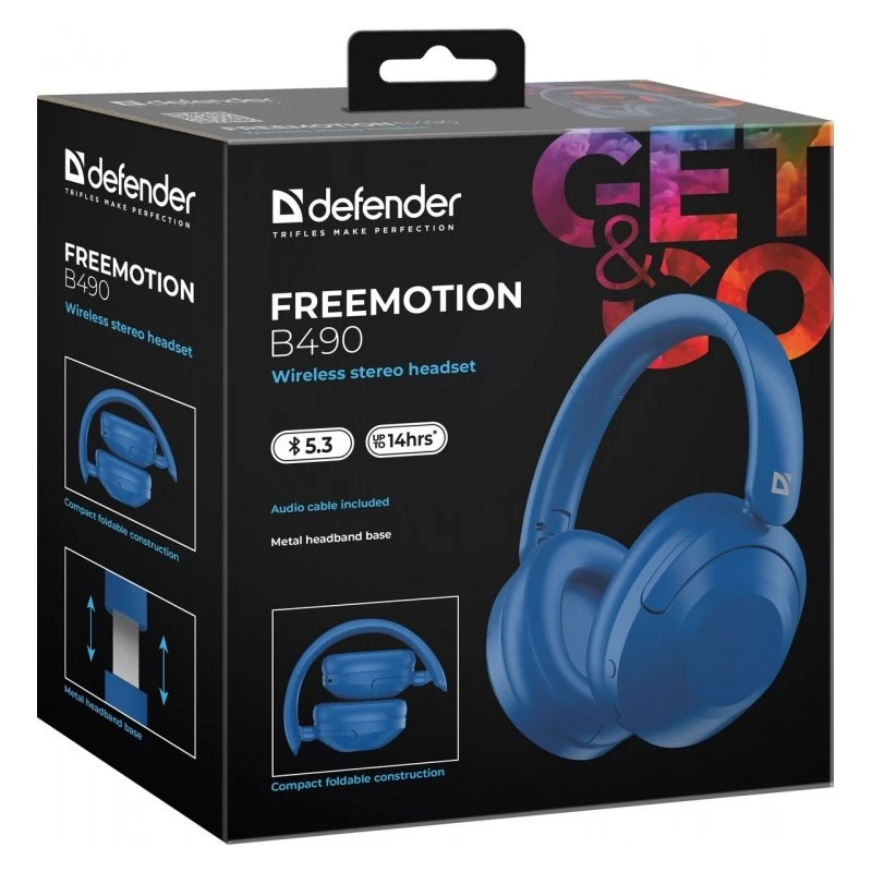 Bezvadu austiņas Defender Fre Emotion B490 — zilas, virsgalvas, Bluetooth, iebūvēts mikrofons