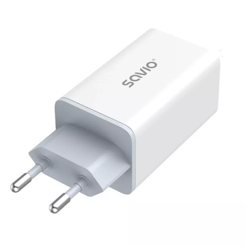 SAVIO LA-07 GaN 65W tīkla lādētājs, USB, QC4.0+, PD 3.0, Balts
