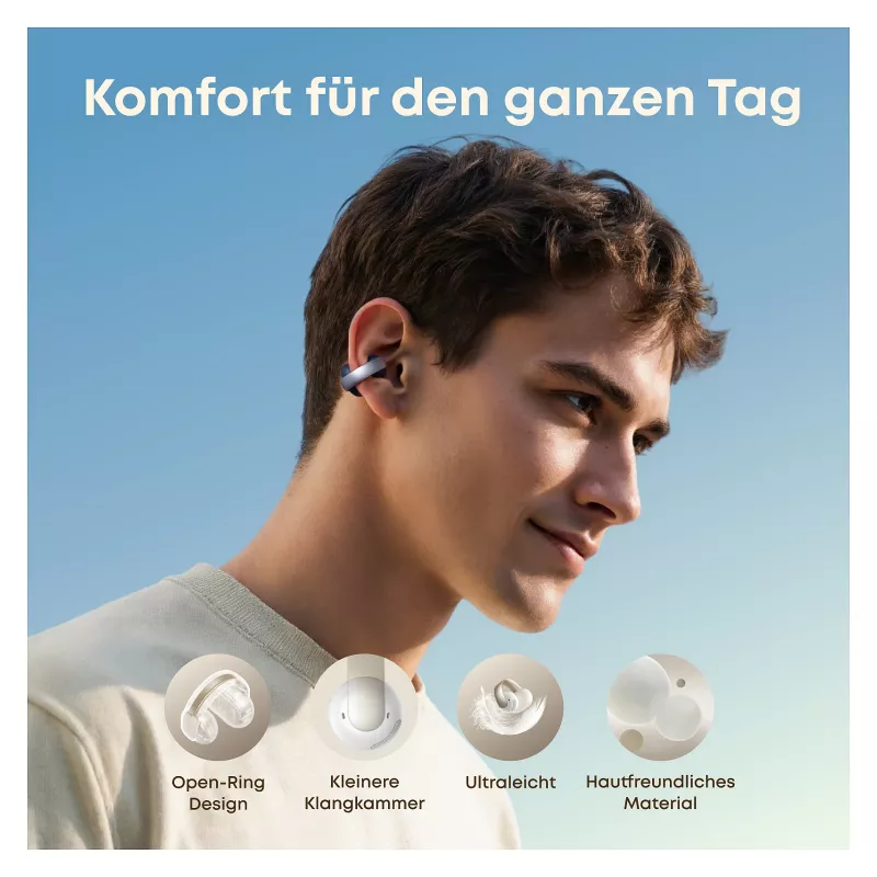 ANKER Soundcore AeroClip zils atvērtā tipa klipša tipa austiņas Hi-Res skaņa LDAC NC IP55 mākslīgā intelekta uzlaboti tālruņa zvani