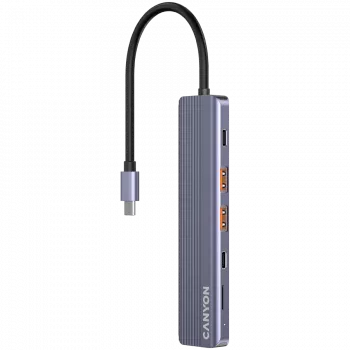 USB Type-C centrmezgls CANYON DS-17 — HDMI, USB 3.2 Gen 1 A, USB-C, MicroSD, 10000 Mbit/s, pelēks