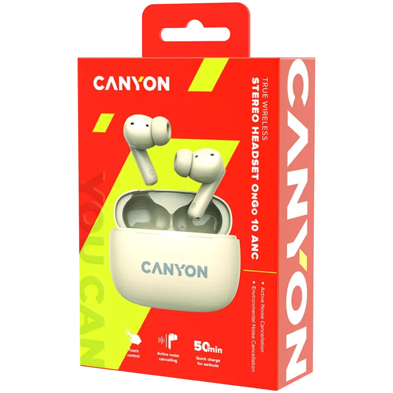 Canyon CNS-TWS10BG Bezvadu austiņas un mikrofons True Wireless Stereo (TWS) Iekšauss zvaniem/mūzikai/sportam/ikdienas lietošanai USB Type-C Bluetooth Bēšs (CNS-TWS10BG)