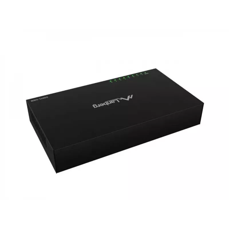 Tīkla komutators LANBERG DSM1-1008 8x 1 Gb/s nevadāms Gigabit Ethernet galddators 12V metāla korpuss