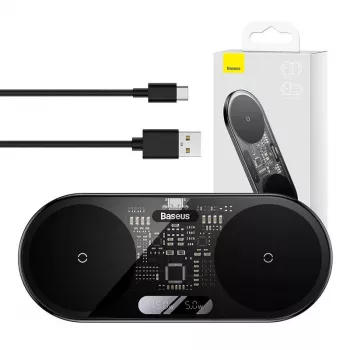 Baseus 2In1 20W Digital Led Display Headphones Melns Wireless Charging