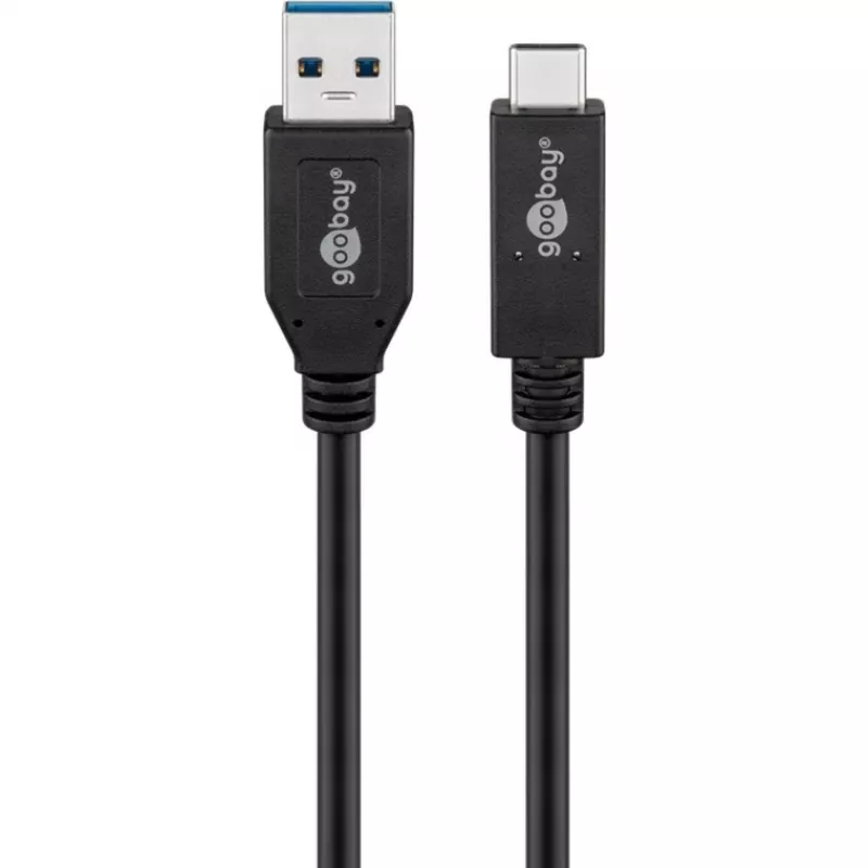 Wentronic goobay - USB kabelis - USB-C (M) to USB Typee A (M) - USB 3,1 Gen 2 3 A - 50cm - Round - Melns (41073)
