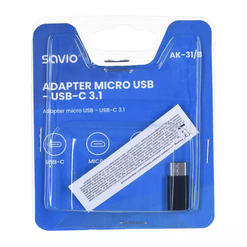 Savio AK-31 / B kabeļa interfeisa/dzimuma adapteris Micro USB USB 3.1 Type C melns